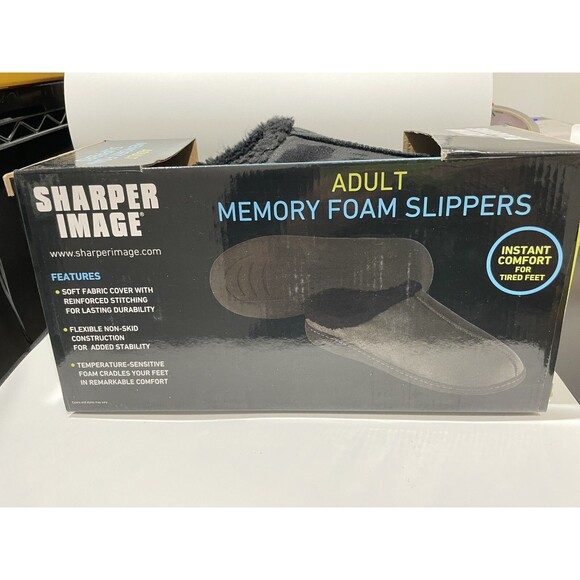 Lot 2 Sharper Image Memory Foam Slip on Slippers Moccasin Ultra Soft Sz M Black - Picture 8 of 11